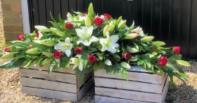 Lily and rose casket spray