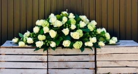 white rose double ended casket spray