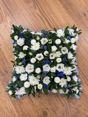 Blue and white cushion