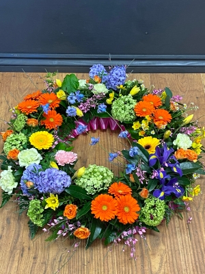 seasonal rainbow wreath