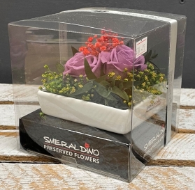 Preserved Spray Rose in a square ceramic dish