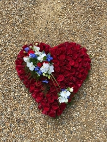 solid red rose heart with luxury orchid spray